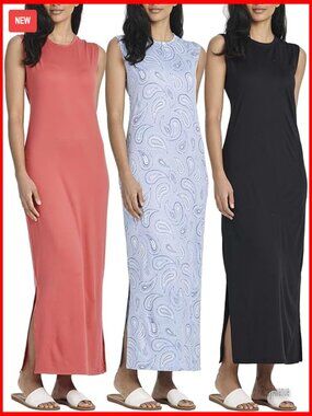 Maxi Tank Dress 3 Pack, Sleeveless Lounge Dress, Polyester Blend